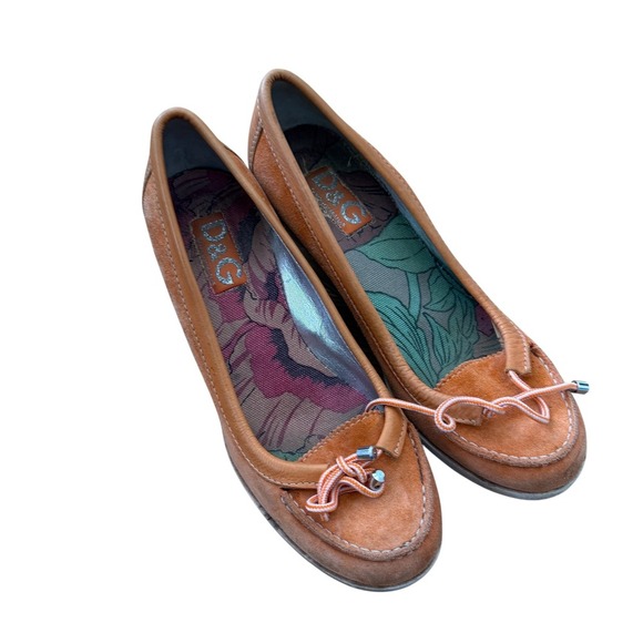 DOLCE & GABBANNA - VTG Classic D&G Orange Suede Bow Trim Wedge Heel Pumps 8.5 - Picture 11 of 12